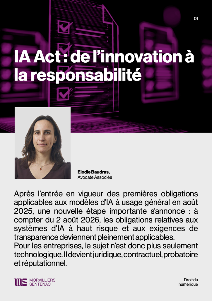 Illustration d'un article sur l'AI Act du 2 août 2026 par le cabinet Morvilliers Sentenac
